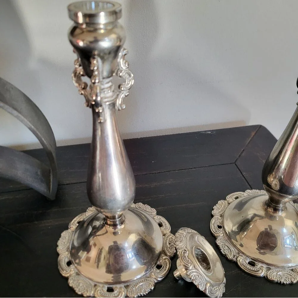 2 Baroque Wallace Silver Plate Antique Victorian Rococo Candlestick Holders 9x4